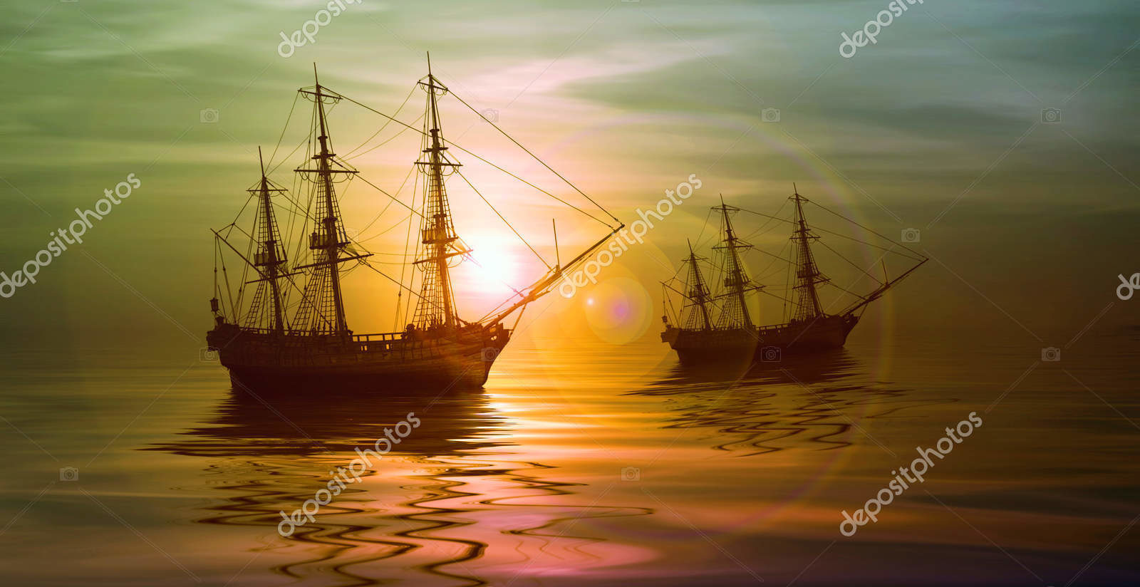 Парусные лодки на закате