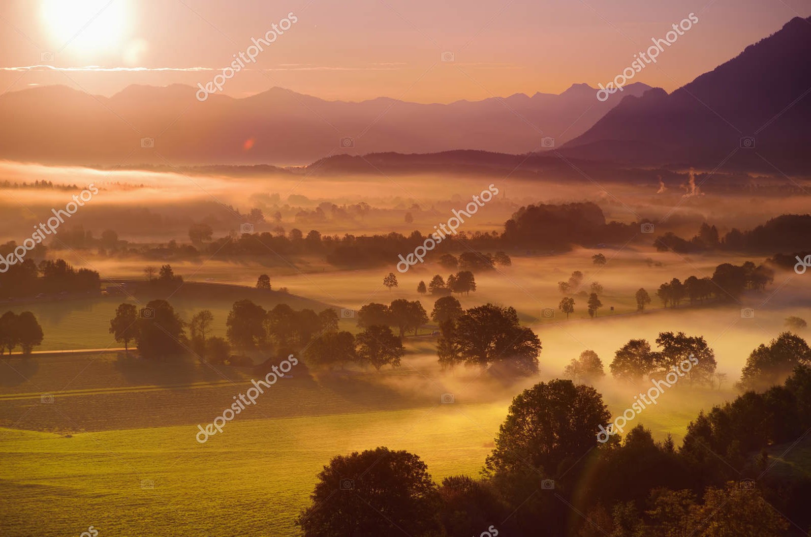 Утренний туман, Баварские Альпы
