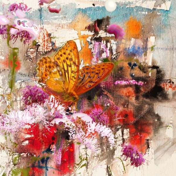 Абстрактный фон "Цветы и бабочка"