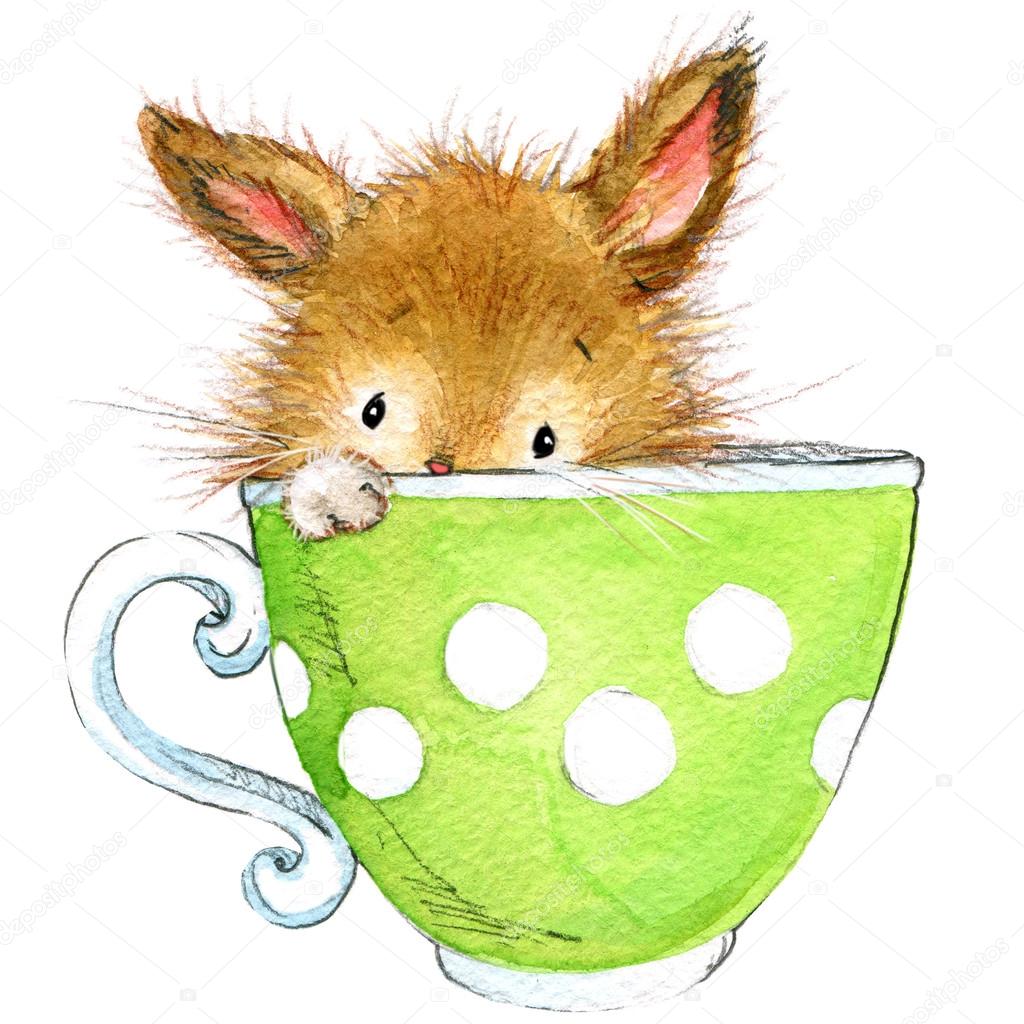 Маленький кролик с чашкой
